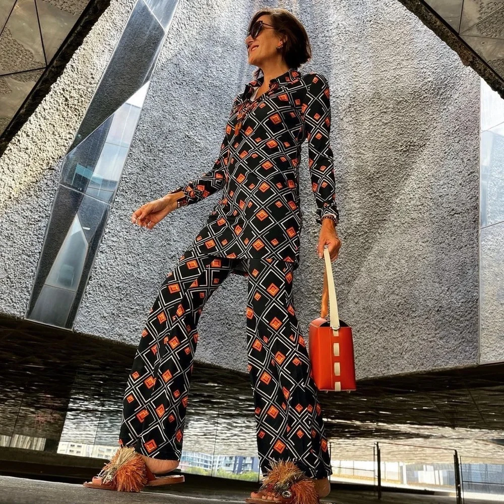 Zara Geometric Diamond Print Tunic 2 Pc Pants Set